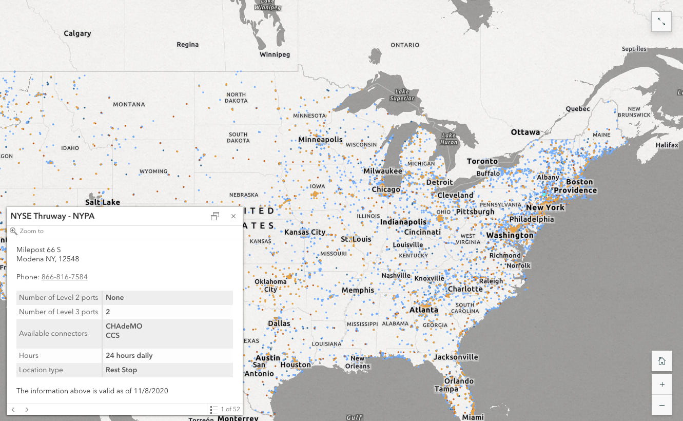 A screenshot of a web map with docked pop-ups.